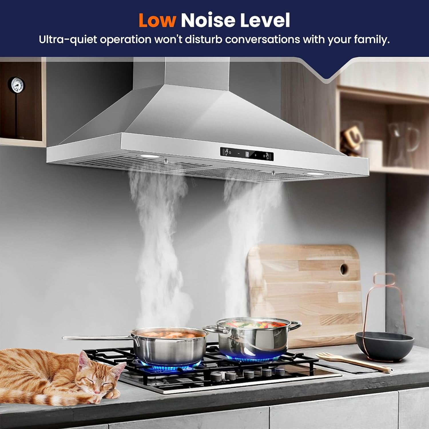 Wall Mount Range Hood 30 inch, 700 CFM Kitchen Hood Stainless Steel Stove Vent Hood with Gesture Sensing & Touch Control, Ducted/Ductless Convertible Duct, 3-Speed Fan, LED Lights, Baffle Filters