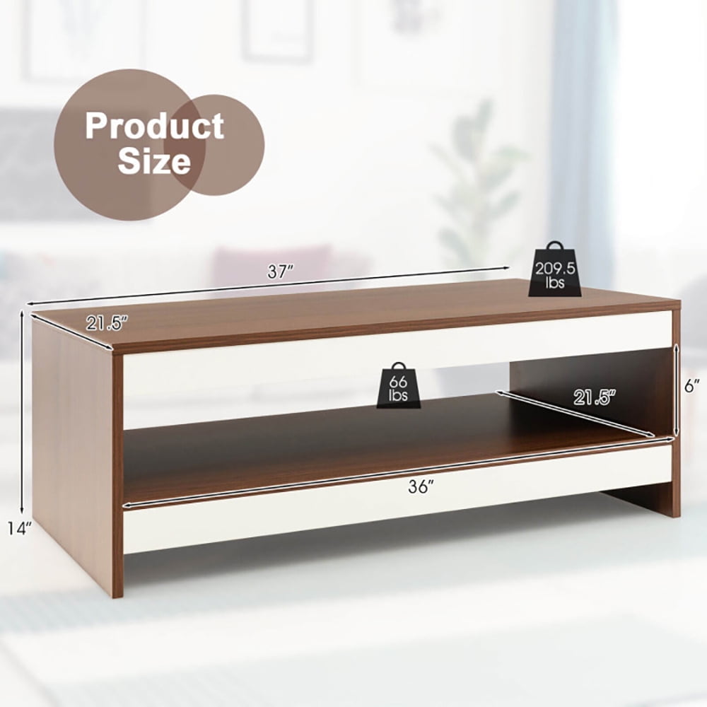 Finihen Coffee Table, Wooden Coffee Table, 37 Inch 2-Tier Rectangle Wooden Coffee Table with Storage Shelf, for Living Room, Reception Room, Office, Wulnat Finihen Coffee Table, Wooden Coffee Table, 37 Inch 2-Tier Rectangle Wooden Coffee Table with Storage Shelf, for Living Room, Reception Room, Office, Wulnat