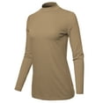 thumbnail image 2 of A2Y Women's Basic Solid Soft Cotton Long Sleeve Mock Neck Top Shirts Ash Mocha XL, 2 of 5