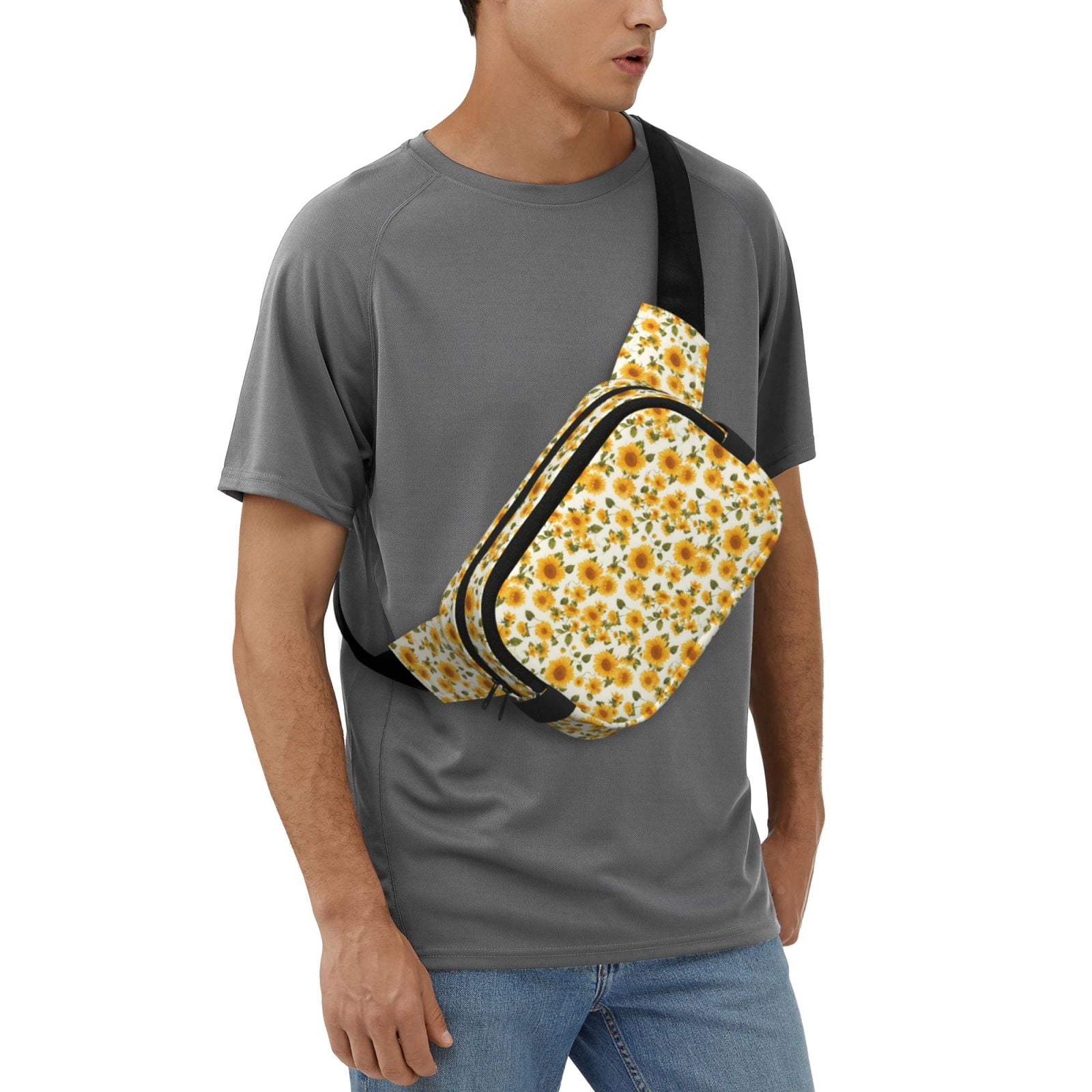 Picia Classical Cute Sunflower Print Square Double-Layer Waist Bag Mini Adjustable Waist Belt Bag Exercise Running Travel Hiking