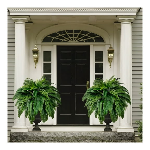 ZULAR UV Resistant Boston Ferns for Outdoor 43.31inch Artificial Natural Lifelike Ferns Decorations for Porch Indoors Home Garden Entrance Farmhouse Windowsill