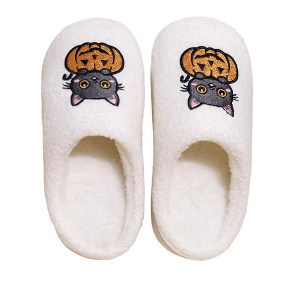Gaexia Women's Halloween Cat Print Slippers Cozy Soft Indoor Outdoor Slides Comfortable Flat Shoes For Women And Men