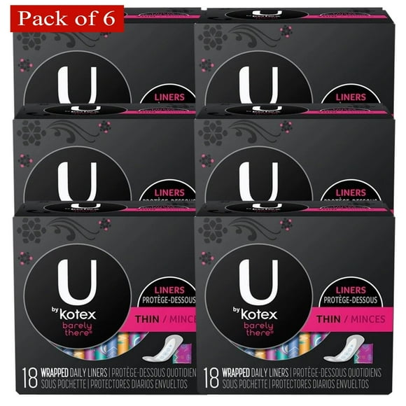 Kotex Thin Wrapped Daily Liners 18ct (Pack of 6)