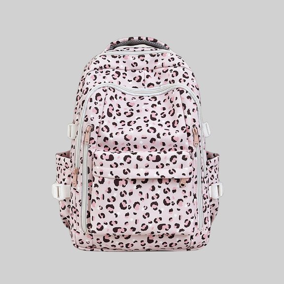 Girl Backpack Leopard Print Backpack for Middle High School Students Fashion Casual Daypack Pink One Size