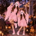 thumbnail image 5 of Pink Glitter Ghost Halloween Costume, Hooded Tunic Dress with Face Mask, Spooky Sawtooth Sleeve Cosplay Outfit for Halloween, 5 of 6