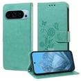 thumbnail image 2 of Compatible with Google Pixel 9 Pro XL Wallet Case with Card Holder & Cash Slot [RFID Blocking],Wallet Wristlet Pressed Butterfly Flower PU Leather Magnetic Flip Folio Cover for Women Men,Green, 2 of 11