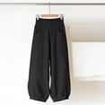 thumbnail image 3 of Miluxas Ladies' Trendy Wide Leg Lantern Pants with Pockets Solid Smoked High Waist Loose Fit Trousers Summer Outfits Boho Beach Wear Black, 3 of 8