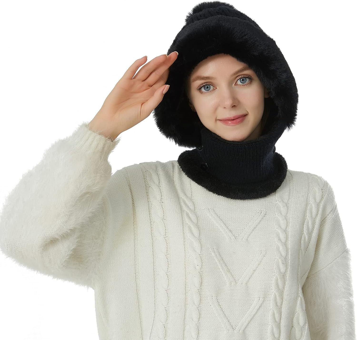 Zhengup Women Balaclava Visor One-Piece Skull Beanie Hat Neck Circle Scarf Ski Snow Winter Knit Fleece Cap Cold Weather