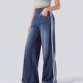 thumbnail image 2 of Womens Pull On Jeans Wide Leg Stretchy Side Striped Denim Pants | Boyfriend Style, Side and Back Pockets, Trendy Casual, High Waisted, 2 of 5