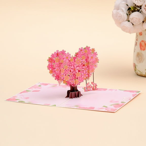 NUOKO 3D Sakura Tree Pop-Up Cards,for Wedding,Anniversary,Valentine's Day,Engagement,Couples Gift,7.8" x 5.9" Card,Includes Envelope and Message Card Hot Pink