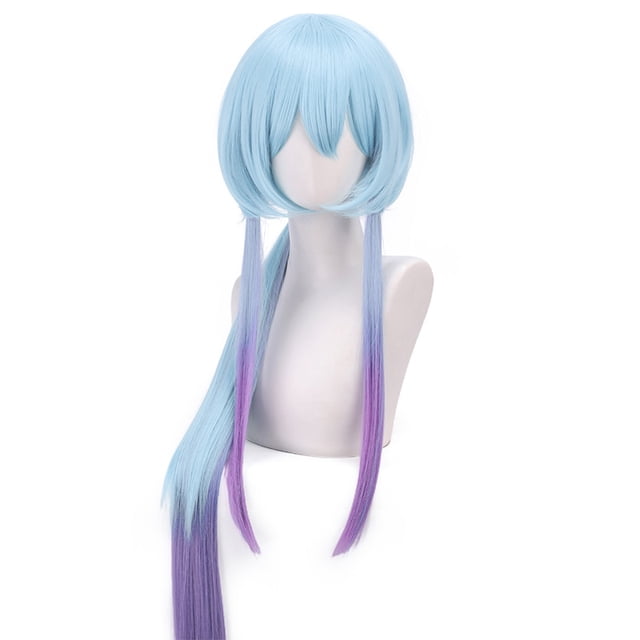 Peluca para cosplay anime, 120 cm de largo, pelo azul degradado a morado