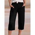 thumbnail image 5 of Women Wide Leg Pants Summer High Waisted Pants Drawstring Casual Trousers with Pockets Black XXXL, 5 of 6