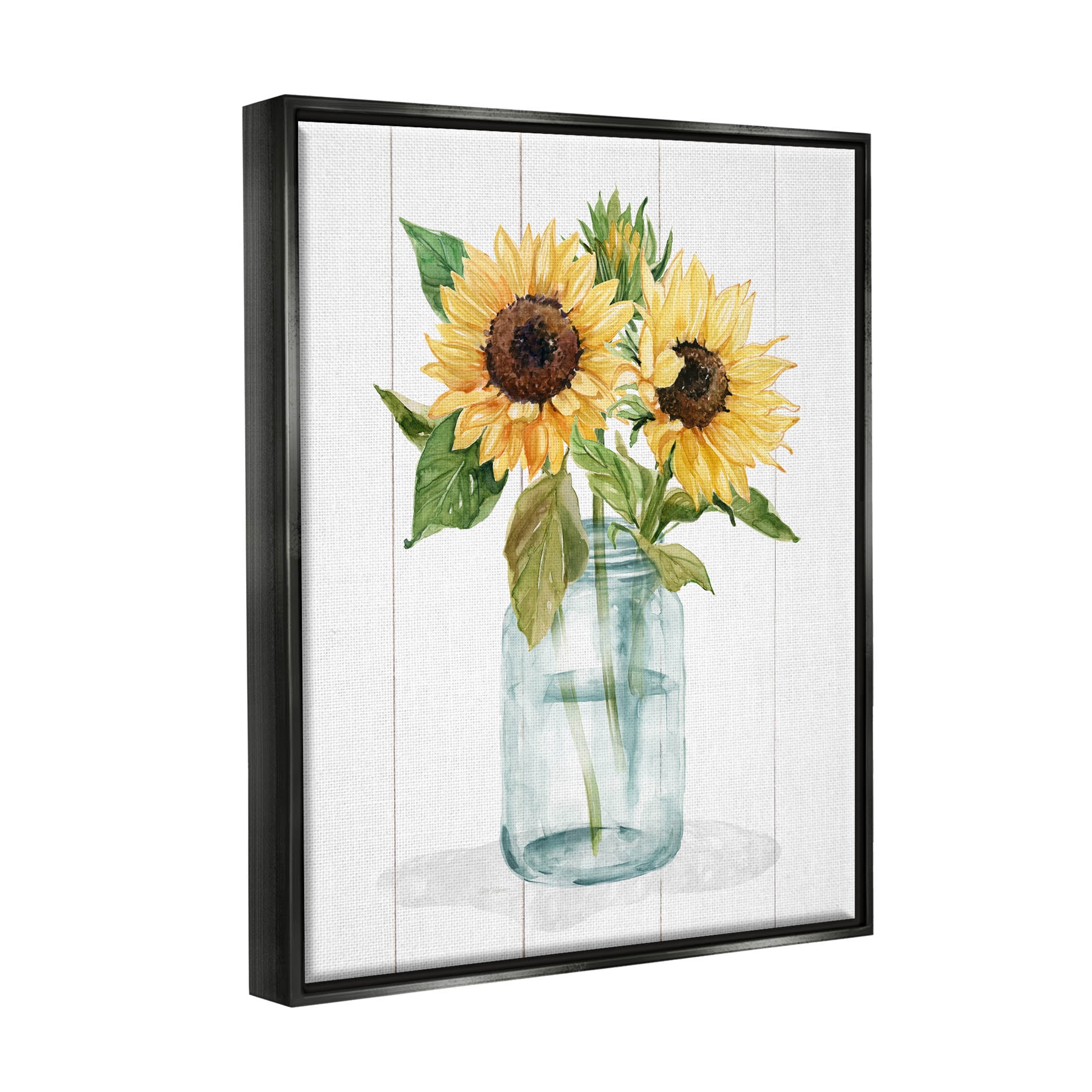 Stupell Industries Yellow Sunflowers Country jar Graphic Art Jet Black Floating Framed Canvas Print Wall Art, Design by Livi Finn