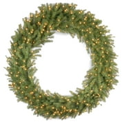 Angle View: Pre-Lit Norwood Fir Artificial Christmas Wreath - 60-Inch, Clear Lights