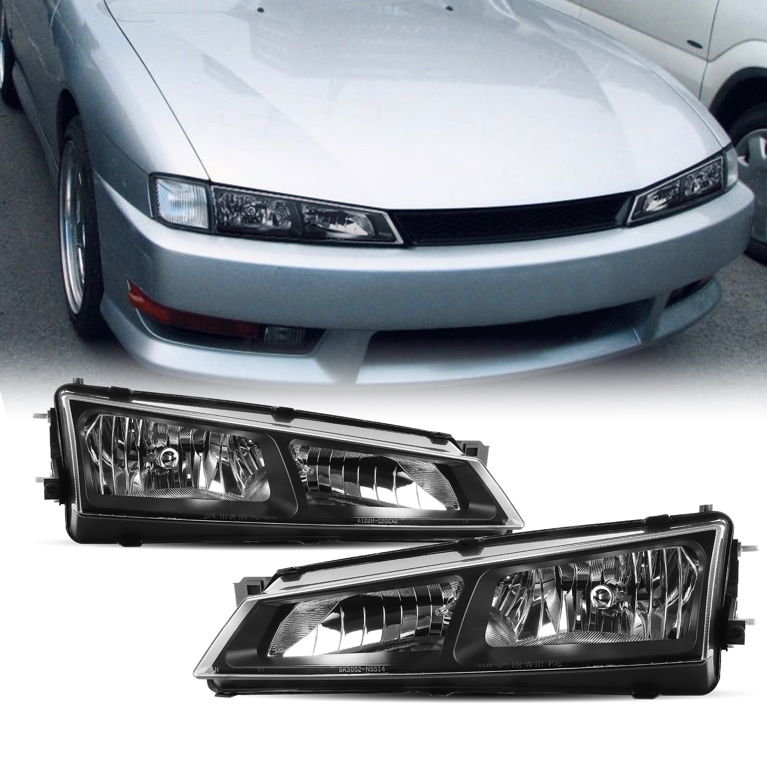 Fits 9798 240Sx 180Sx S14 Silvia Kouki JDM Black Headlights Front Lamp
