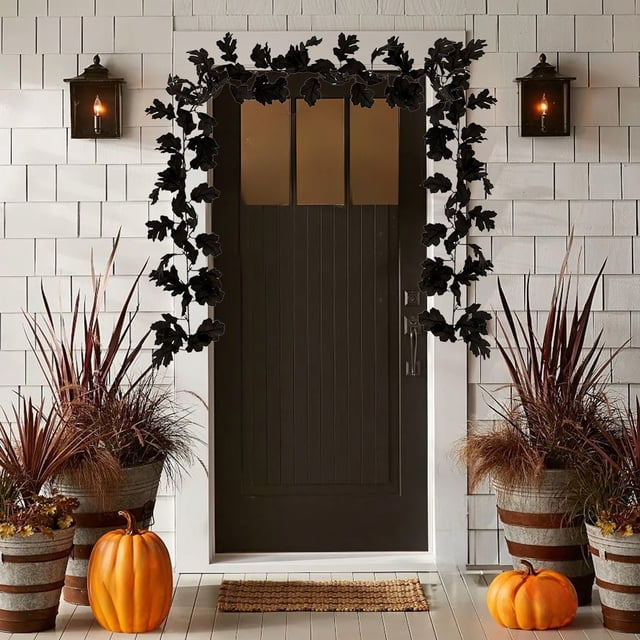 Decoraciones de Halloween, adornos de Halloween, regalos de Halloween, 2 piezas de enredaderas negras de Halloween, enredaderas artificiales de hojas de arce, plantas verdes artificiales, decoración d