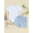 thumbnail image 4 of Hirigin Toddler Baby Boy Brother Matching Outfits Letter Embroidery Short Sleeve T Shirt/Romper Checkerborat Shorts Summer Clothes Set, 4 of 8
