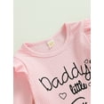 thumbnail image 4 of Toddler Girl Fall Clothes Letter Print Long Sleeve Crewneck Ribbed Tops Flare Pants Set 2Pcs Outfit, 4 of 7