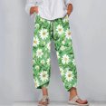 thumbnail image 2 of MIUOWANP Plus Size Women's Cropped Pants Elastic Waist Floral Print Breathable Sports Pants Size L(8)Green, 2 of 5