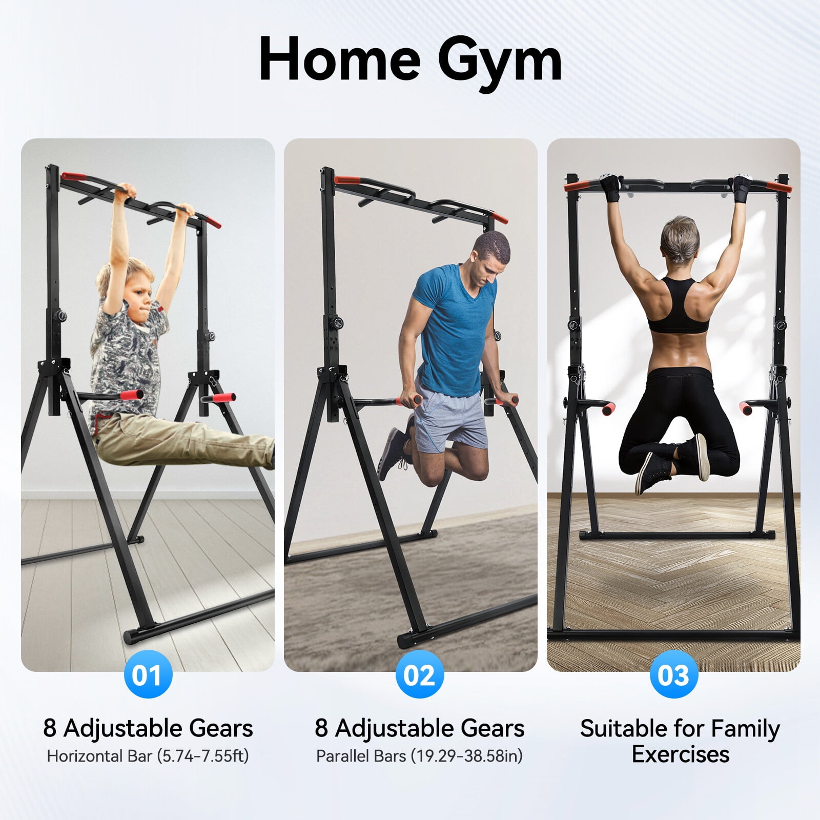 Adjustable Pull Up Bar Dip Station for Home Gym Strength Training Workout 440lbs for Living Rooms