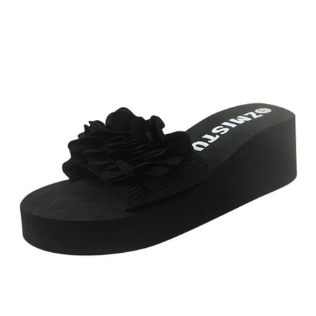 

Pgeraug slippers for women Women s Flower Outdoor Fashion Leisure Beach Wedge Slip On Slippers Shoes women shoes Black 38