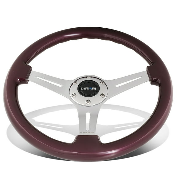 NRG Innovations NRG-ST-015CH-PP NRG Innovations ST-015CH-PP 350mm Chrome 2"Deep Dish 3-Spokes Purple Colored Wood Grip Steering Wheel