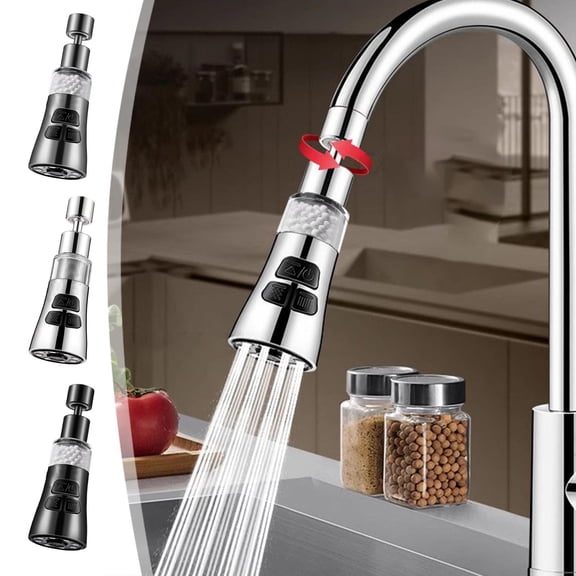 Faucet Filter Water Purifier, Rotatable Kitchen Sink Mount with 3 Spray Modes for Dishes and Cleaning, Stainless Steel Rust Sediment Removal System, Topliu