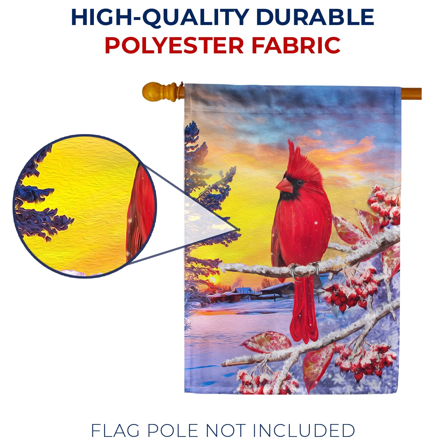 America Forever Winter Cardinal House Flag Double Sided Vertical Decorative 28 x 40 inches for Outdoor, Yard, Porch Welcome Winter Happy Holidays Snowflake Good Morning Sunshine House Flag