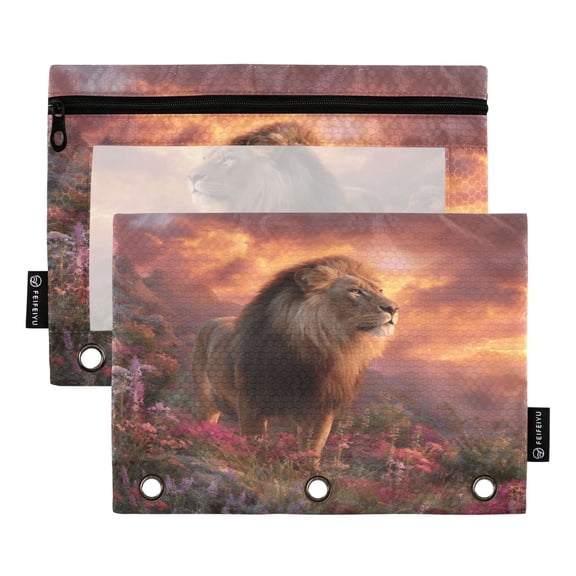 2 Pack Flip Folders with Clear PVC Window Binder Pouches 3-Ring Binder Organizer for Office & Home Majestic Powerful Lion