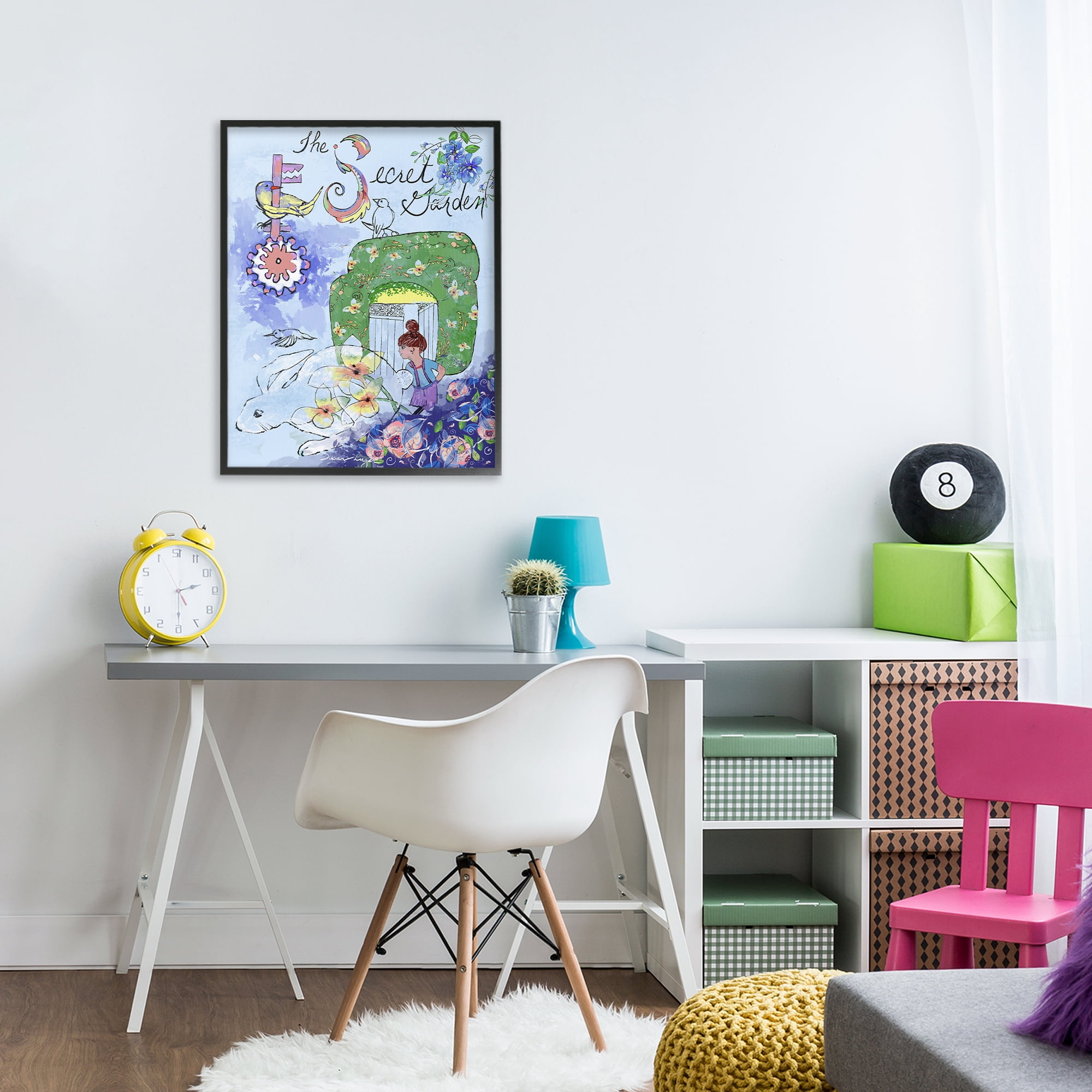 Stupell Industries Secret Garden Folk Illustration Black Framed Giclee Art, design by Susan Lugar