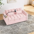 thumbnail image 2 of 55.51 inch versatile foldable sofa bed in 3 lengths, modern sofa sofa sofa velvet pull-out bed, adjustable back and with USB port and ashtray and swivel phone stand (PINK), 2 of 7