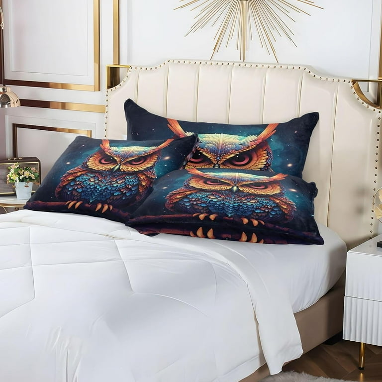 Mysterious Owl Body Pillow Cover with Zipper, Soft and Cozy Fuzzy