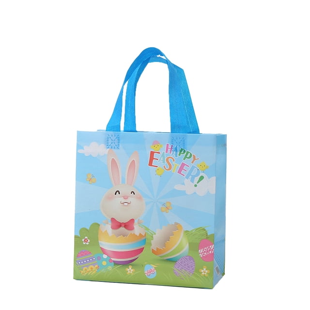 Sacs de Rangement Réutilisables Non Tissés Thème Lapin de Pâques pour Courses et Cuisine avec Poignées