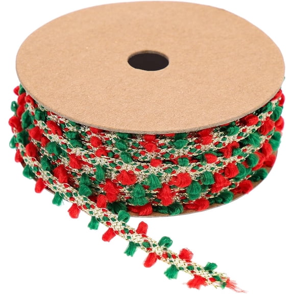 Christmas Decorative Pom Pom Ribbon, 10-Yard Roll Red and Green Polyester Wrapping Ribbon for Packaging and Holiday Crafting
