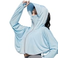thumbnail image 2 of Mdesiwst Women Sunscreen Coat Zipper Opening Hooded Face Nack Protection Ice Silk Anti-UV Loose Thin Soft Breathable Long Sleeve Color Matching Cycling Camping Jacket, 2 of 7