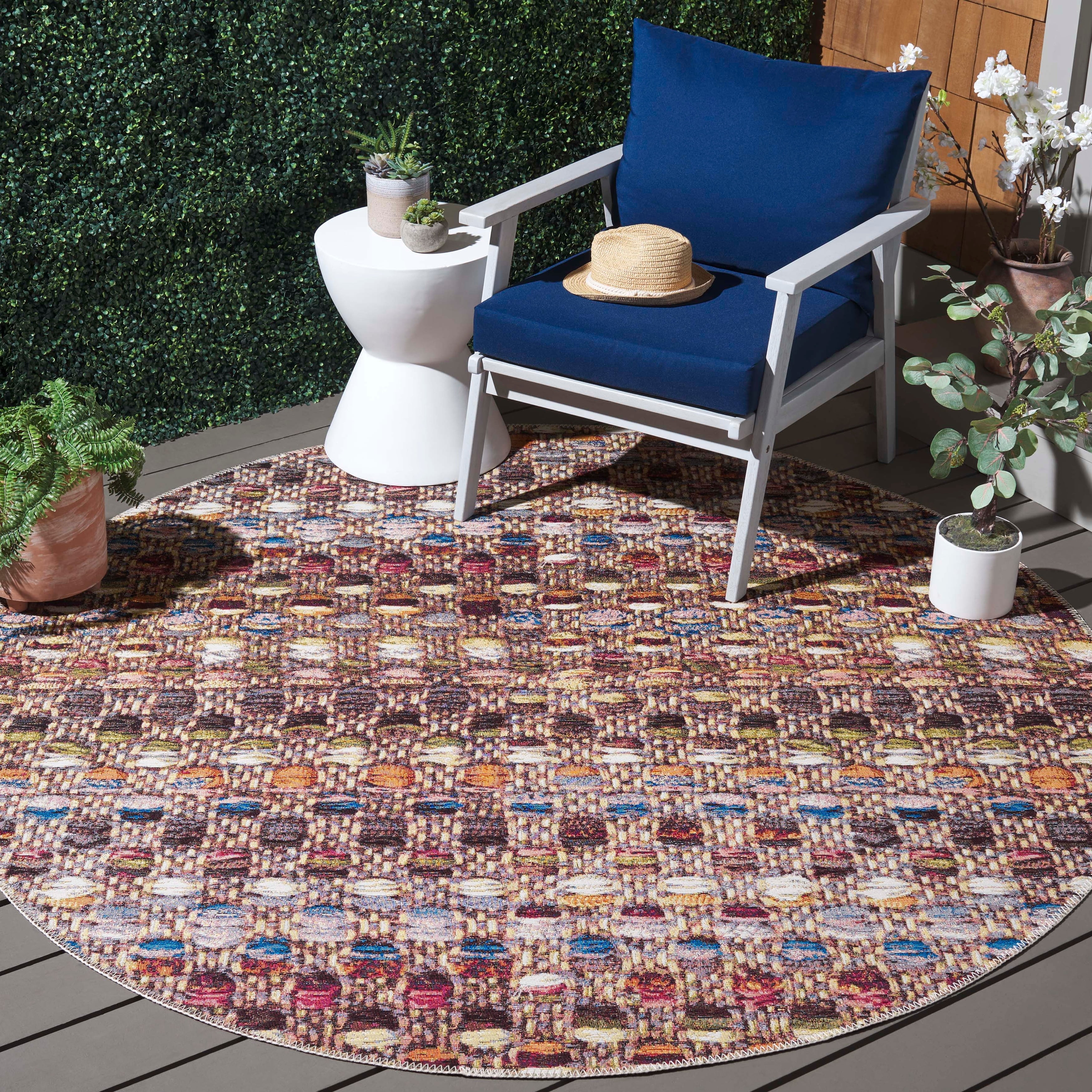 SAFAVIEH Barbados Kentigern Geometric Indoor/Outdoor Area Rug, Purple/Green Rust, 9'10" x 12'5"