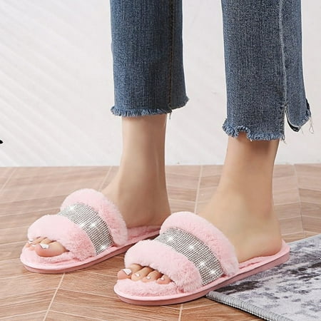 

CoCopeanut BEVERGREEN Winter Women House Slippers Faux Fur Warm Flat Shoes Female Slip on Home Furry Ladies Slides Plus Size Wholesale