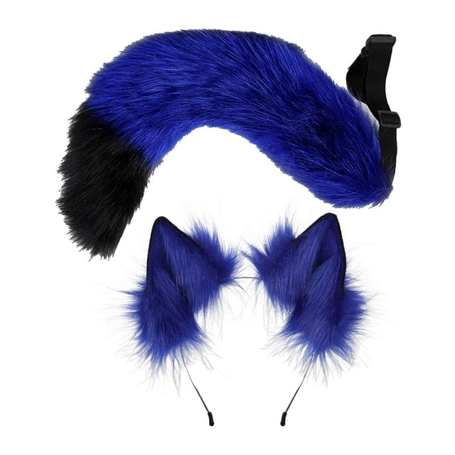 Cola de imitación, diadema cómoda, de llevar, orejas, diadema, cumpleaños, cosplay. Azul negro Zulema orejas de zorro y tai
