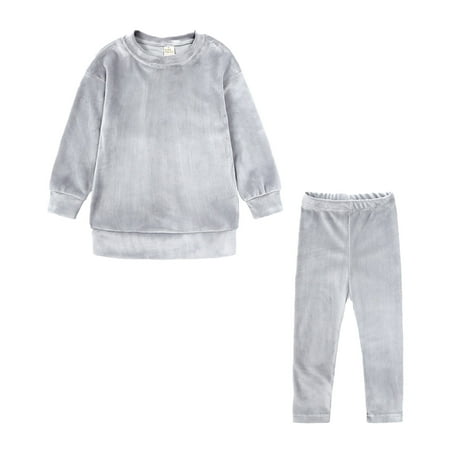 

AIMAOMI Toddler Kids Baby Boy Girl Clothes Unisex Solid Sweatsuit Long Sleeve Warm Pullover Tops Pants Set Fall Winter Pajamas Outfits H