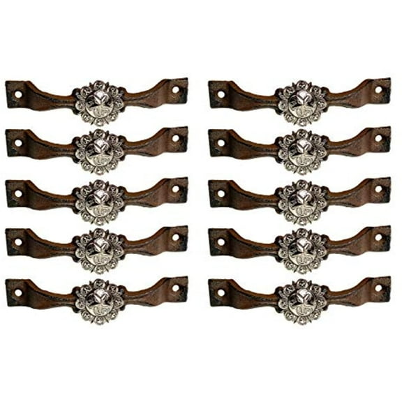 Urbalabs Cast Iron Concho Kitchen Cabinet Handles and Drawer Pulls Antique Country Home Rustic Decor Farmhouse Cabinet Handle Texas Western Star Cabinet Dresser Knobs (10, Large Silver Concho Star)