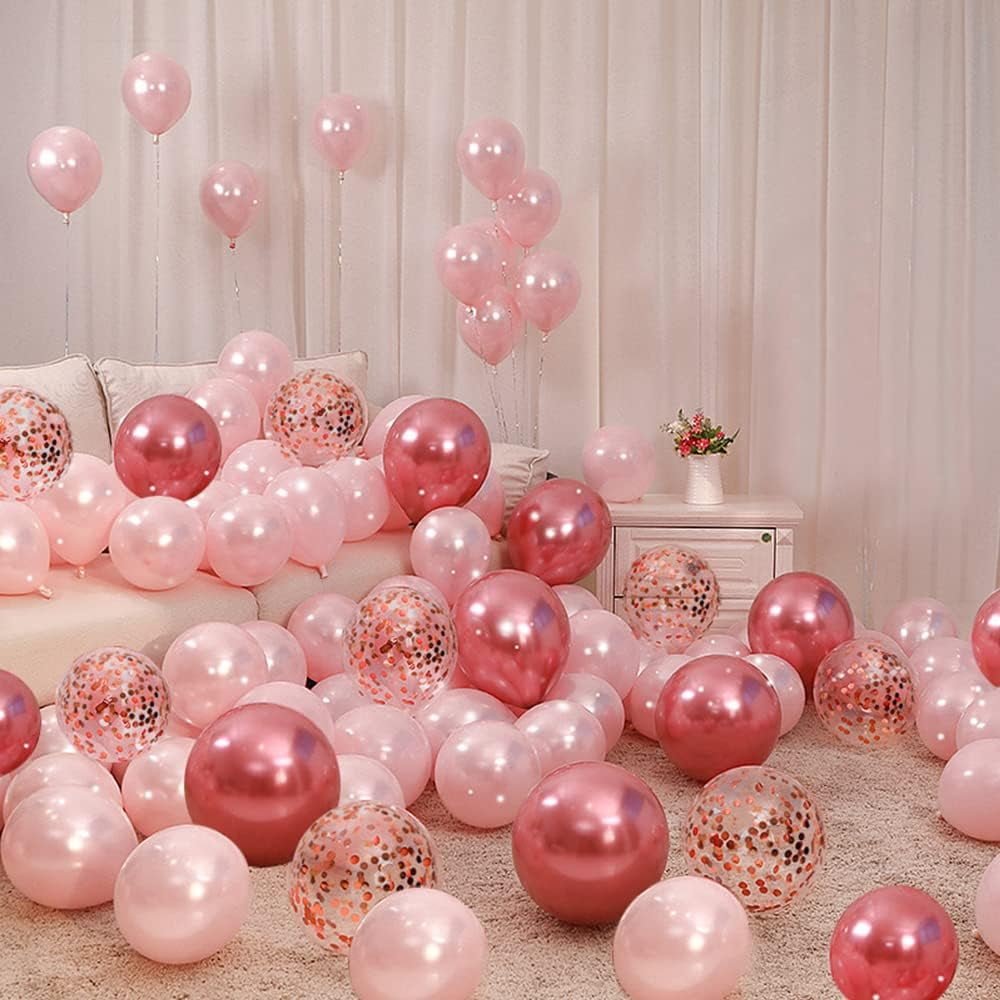 Sparklane Valentines Day Balloons Kit, 101 Pack Rose Gold Pink Heart Balloons with Rose Petals, I Love You Balloons for Anniversary Mothers Day Wedding Romantic Decorations Special Night