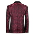 thumbnail image 2 of Mens Floral Jacquard Dress Suit Jacket 1 Button Print Tux Blazer Sport Coat-Burgundy, 2 of 6