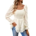 thumbnail image 4 of Franhais Women's Scoop Neck Smocked Tops Ruffle Long Sleeve Textured T-Shirts Peplum Blouses, 4 of 6