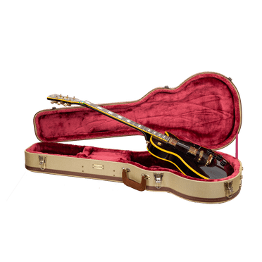 Crossrock Master Series - Wooden Les Paul Electric Guitar Case - Security Lock, Genuine Leather Handle, Reinforced Hardware, Metal Feet, Storage Space- Fabric Tweed