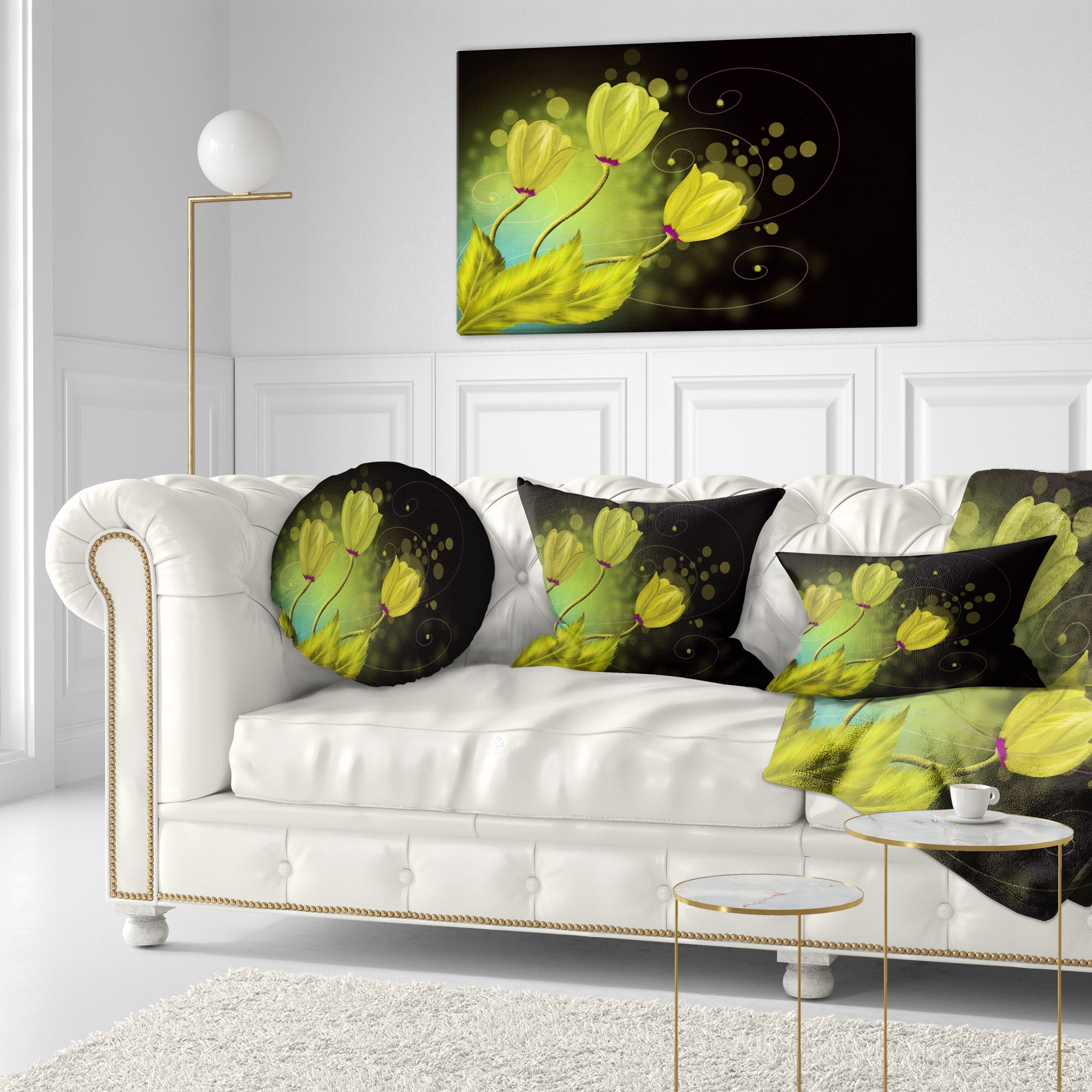 Designart Golden Flowers Greeting Card - Floral Throw Pillow - 12x20