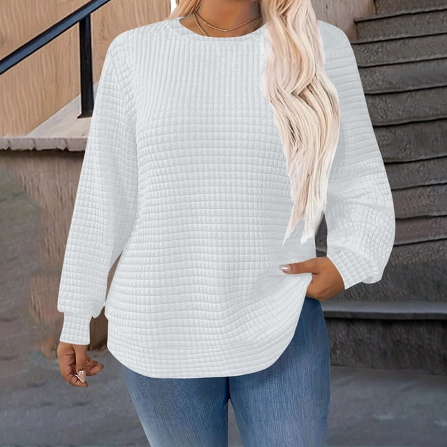 Timegard Hauts Grande Taille pour Femmes Chandails en Molleton Col Rond Manches Longues Ample Confortable Chandail Décontracté Mode Automne