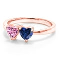 thumbnail image 2 of Gem Stone King 18K Rose Gold Plated Silver Ring Heart Shape Pink Moissanite and Created Sapphire Blue (1.00 Cttw, Size 5), 2 of 6