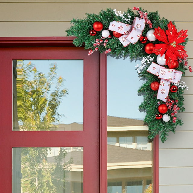 Guirnaldas navideñas, decoraciones navideñas, adornos navideños, esquina de puerta navideña, decoración de ratán, corona navideña, colgante para ventana, diseño de escena de dintel familiar, soporte p