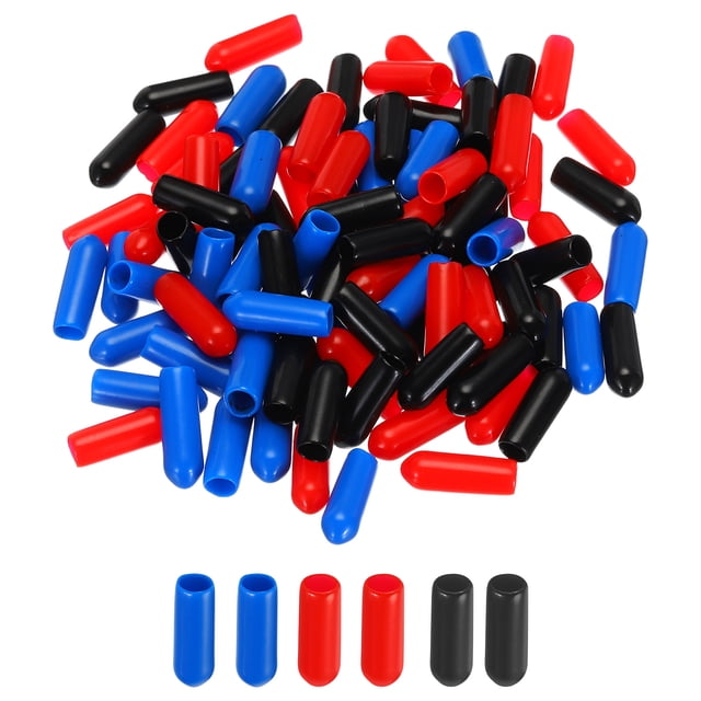 Unique Bargains 180pcs Rubber End Caps 4.5mm ID Vinyl PVC Round Tube Bolt Cap Cover Screw Thread Protector, Black Red Blue
