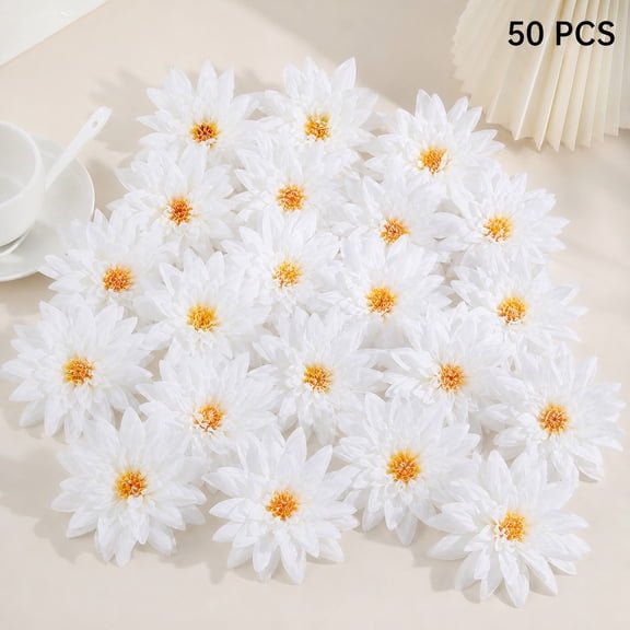 50 Pcs 4.7in Artificial Dahlia Flowers, DIY Craft Fake Floral Heads for Wreath Hair Clip Decor